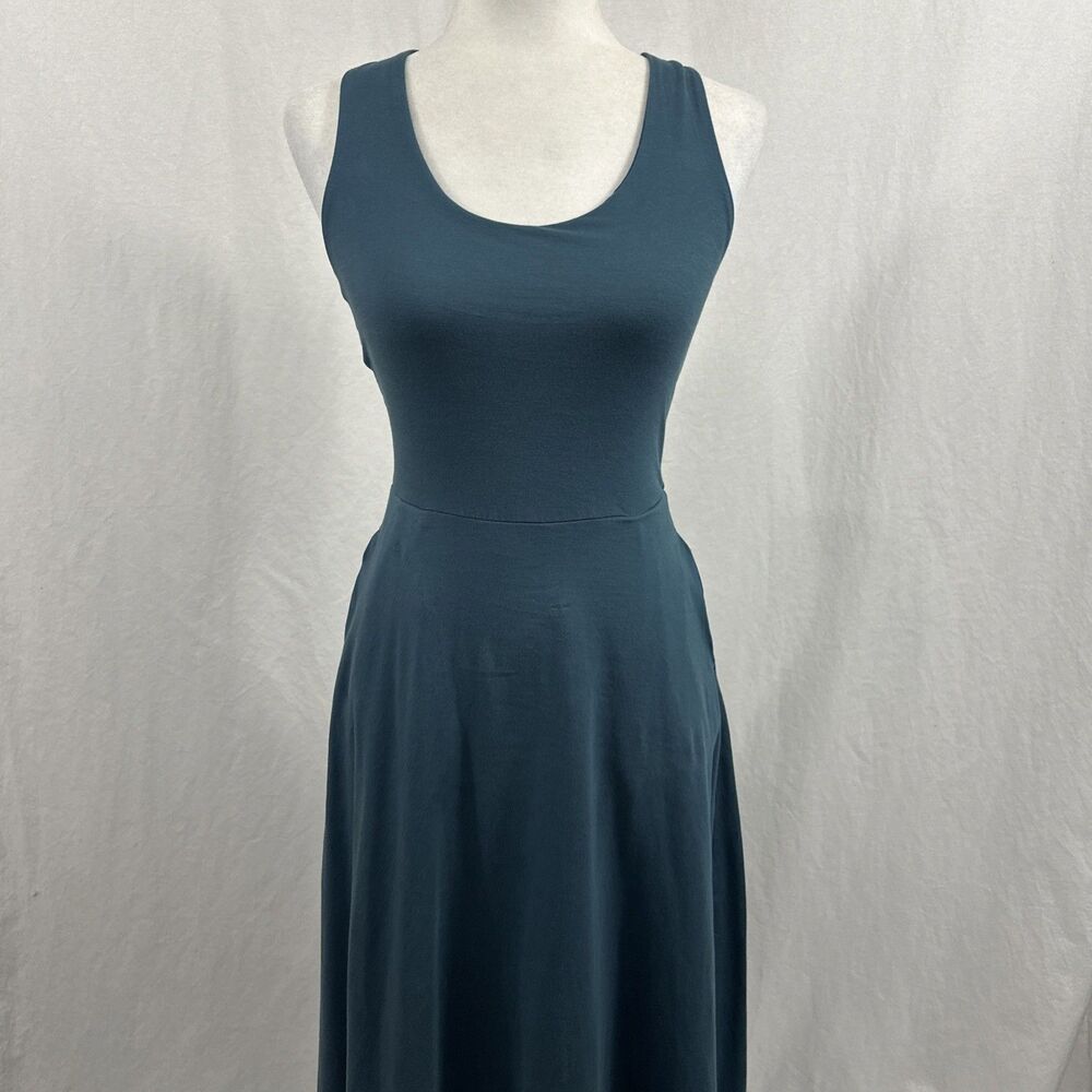 Pact Organic Fit & Flare Blue Open Back Maxi Dress Womens Sz XS Sustainable